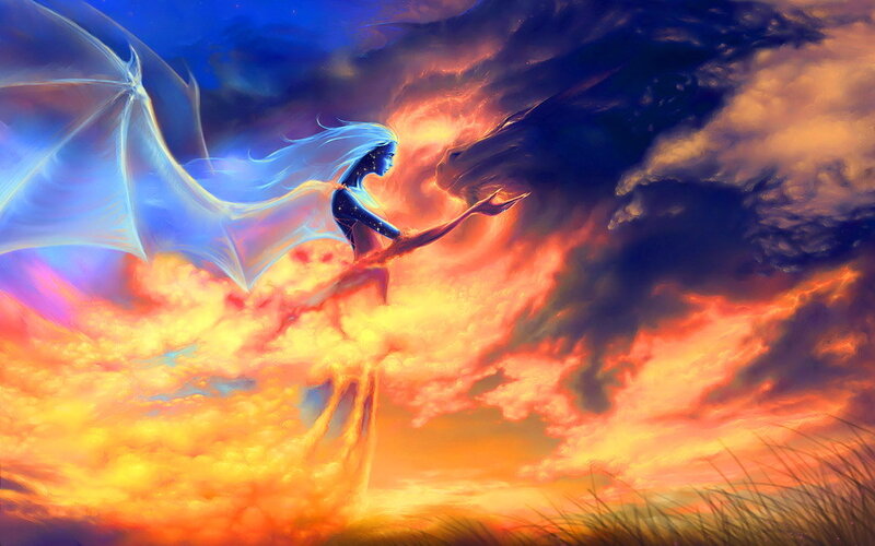 Blue-skinned Winged Figure — Orange