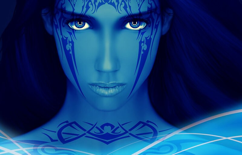 Blue-skinned Woman — Blue, Dramatic, Digital Art
