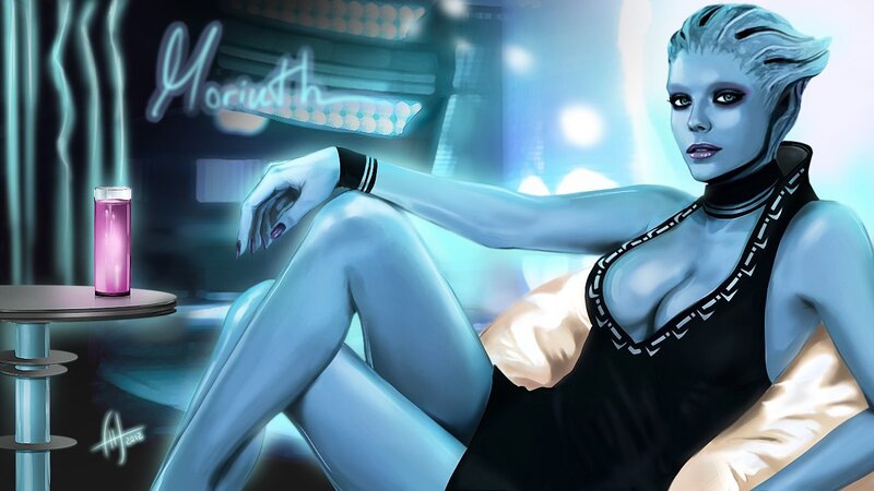blue-skinned woman in a club