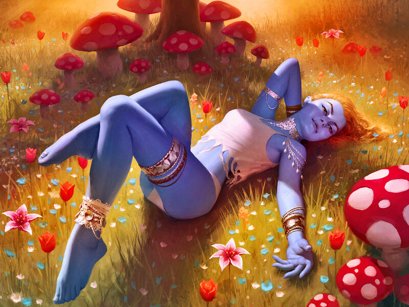 Blue-skinned Woman in Field