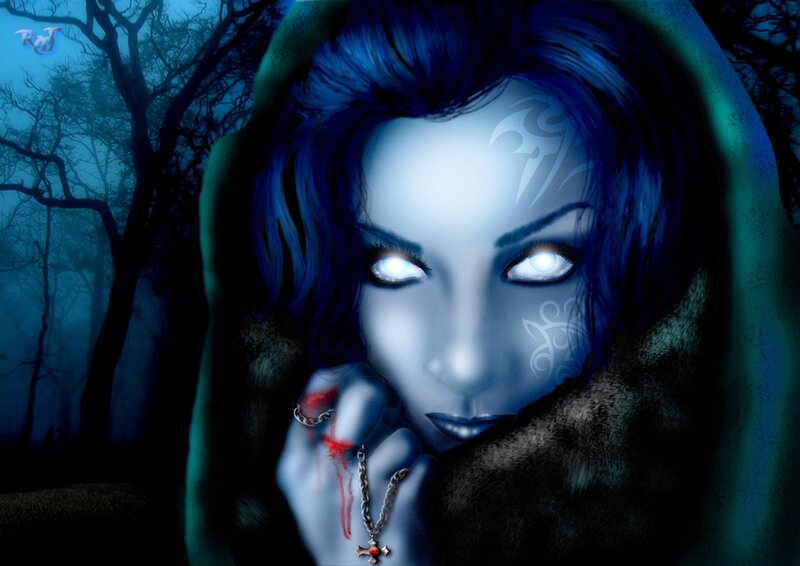 Blue-skinned Woman in Forest — Blue, Dark