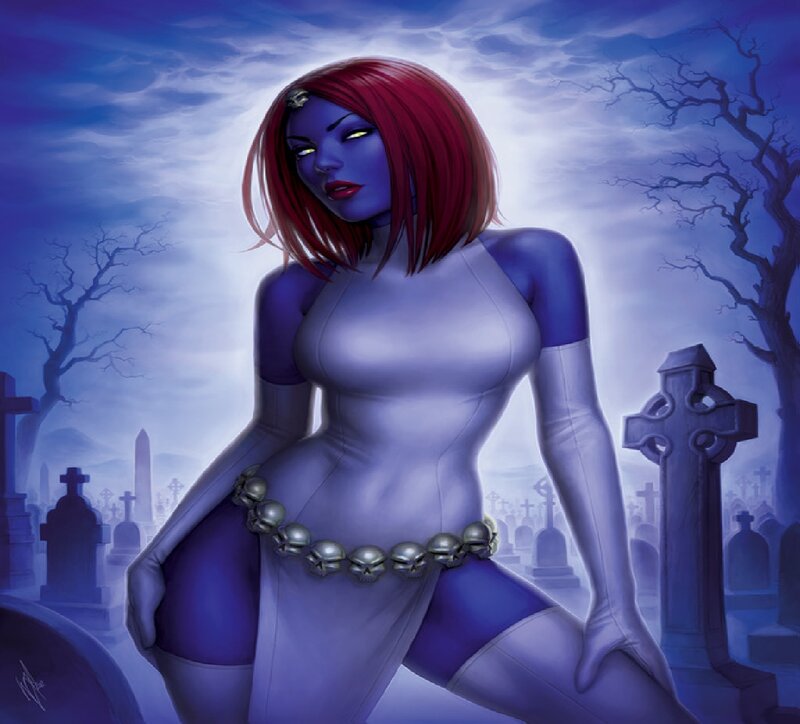 Blue-skinned Woman in Graveyard