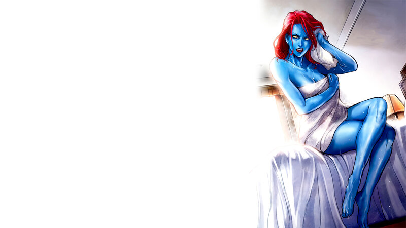 blue-skinned woman in towel