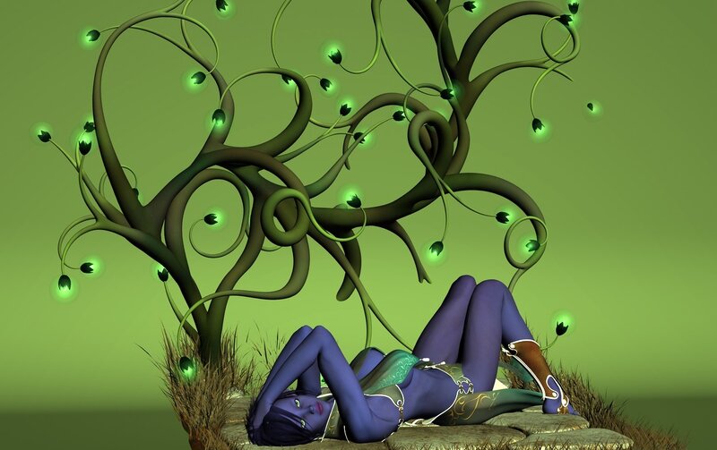 Blue-skinned Woman under Tree