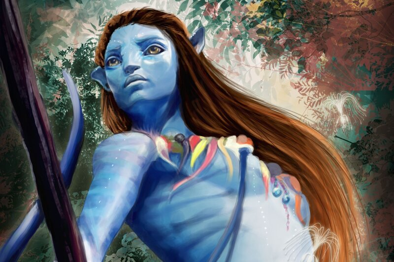 Blue-skinned Woman with Brown Hair