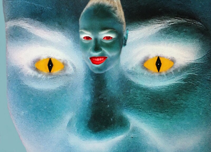 Blue-skinned Woman with Cat Eyes