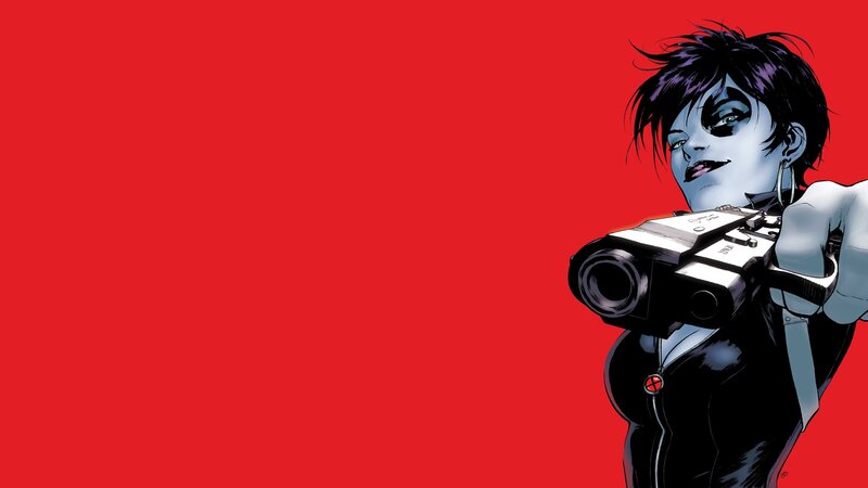 Blue-skinned Woman with Gun — Red, Dramatic