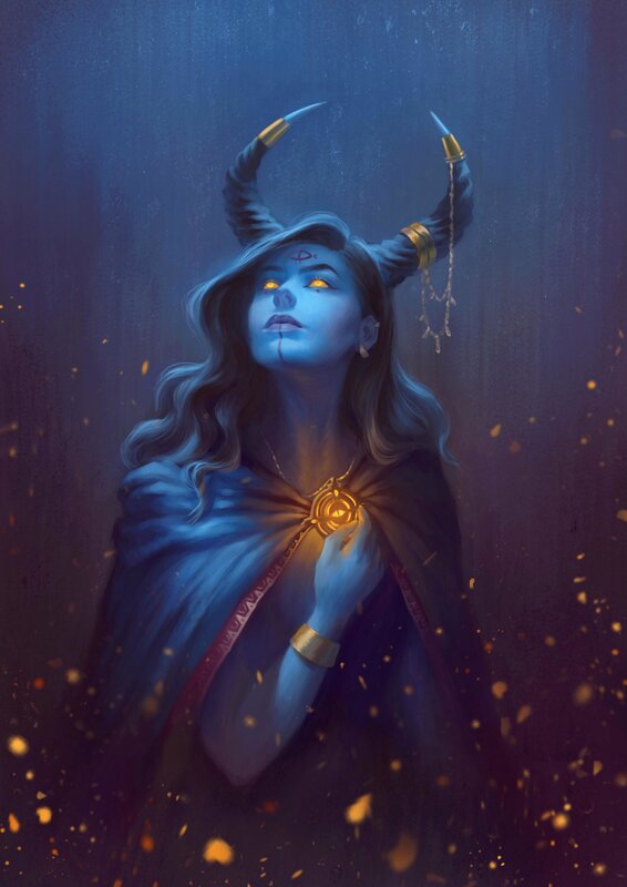 Blue-skinned Woman with Horns — Blue, Dramatic