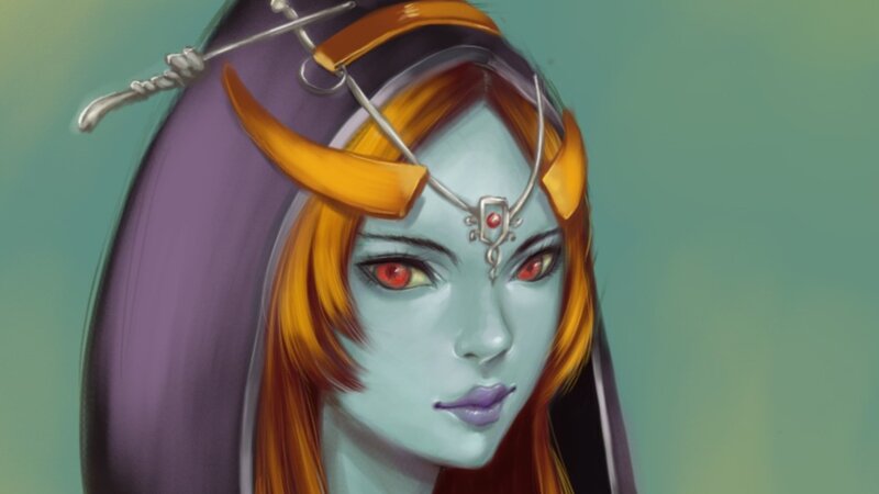 blue-skinned woman with horns