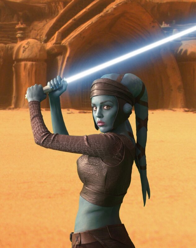 Blue-skinned Woman with Lightsaber — Brown