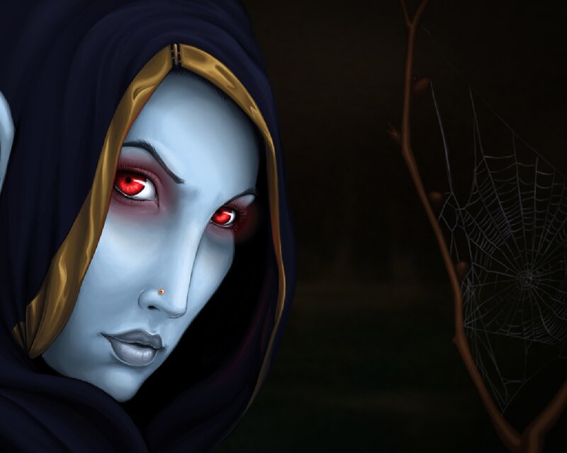 Blue-skinned Woman with Red Eyes — Blue, Dark