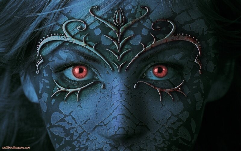 Blue-skinned Woman with Red Eyes