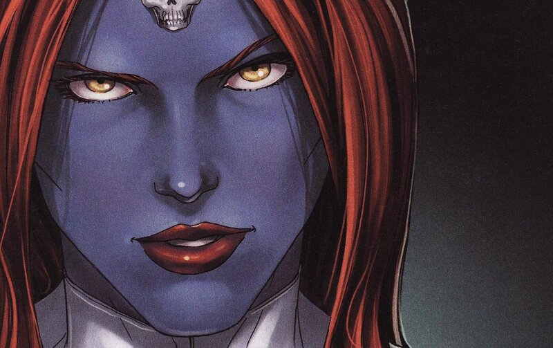 Blue-skinned woman with red hair