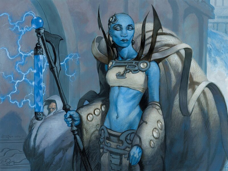 Blue-skinned Woman with Staff — Blue, Dramatic