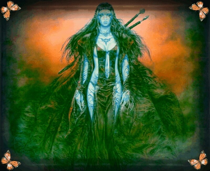 Blue-skinned Woman with Weapons