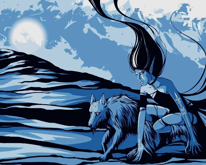 Blue-skinned Woman with Wolf
