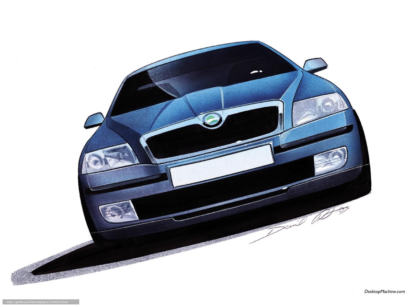 blue skoda car sketch