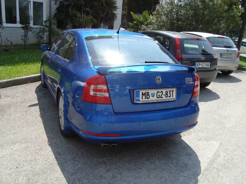 Blue Skoda Octavia parked