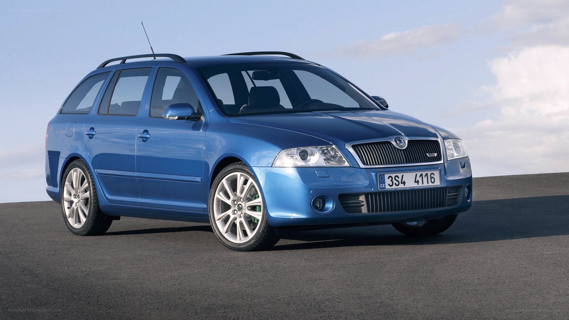 blue skoda station wagon