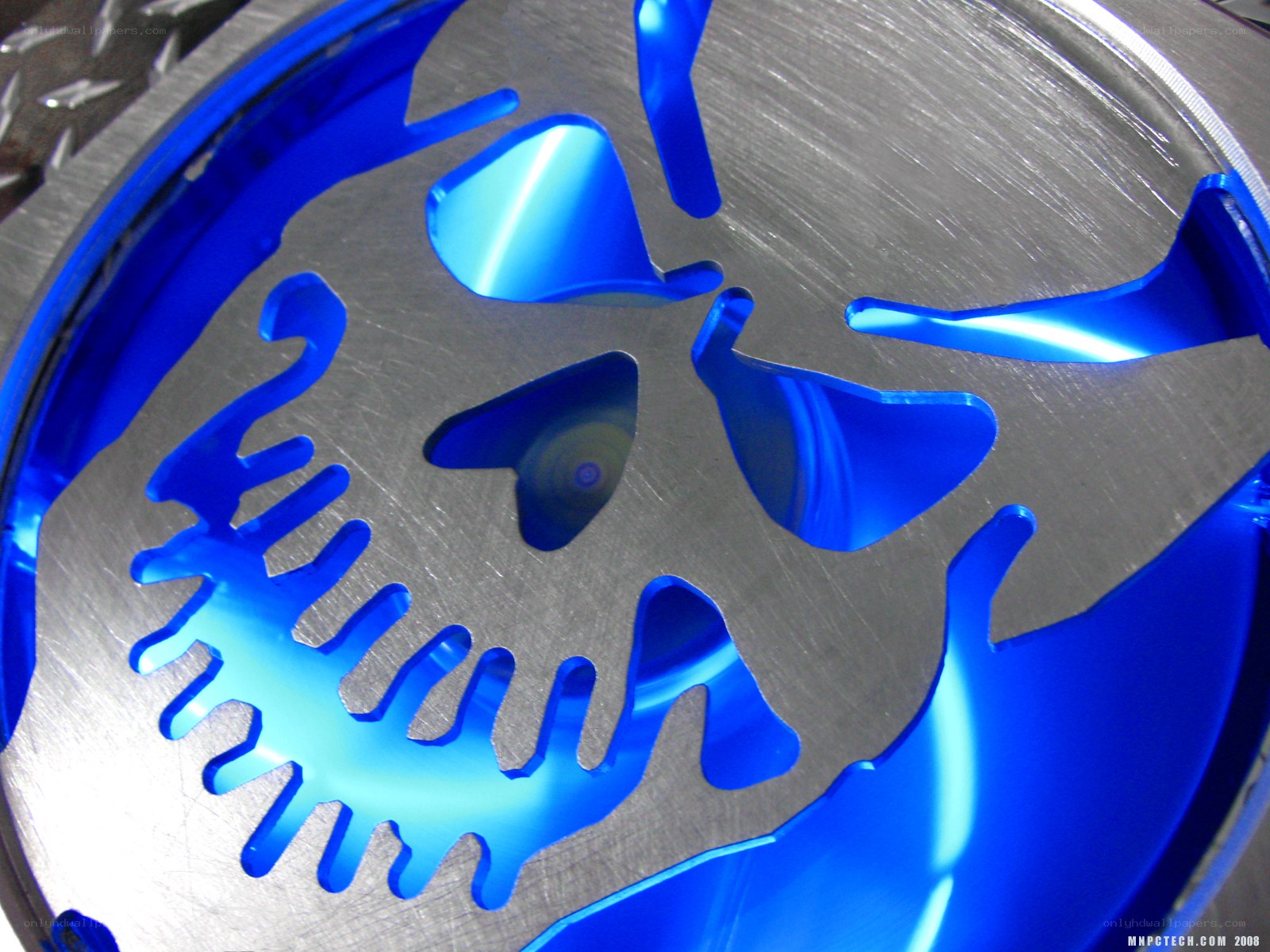 blue skull design on metal