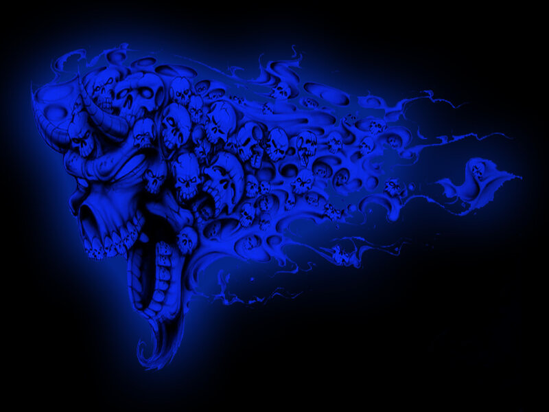 blue skull explosion art