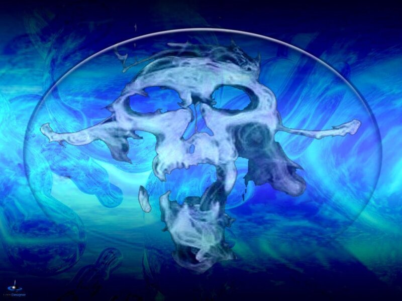 blue skull in a bubble