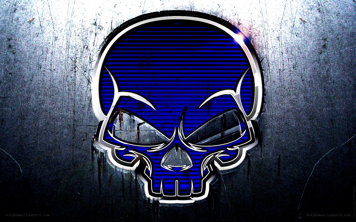 blue skull logo on metal