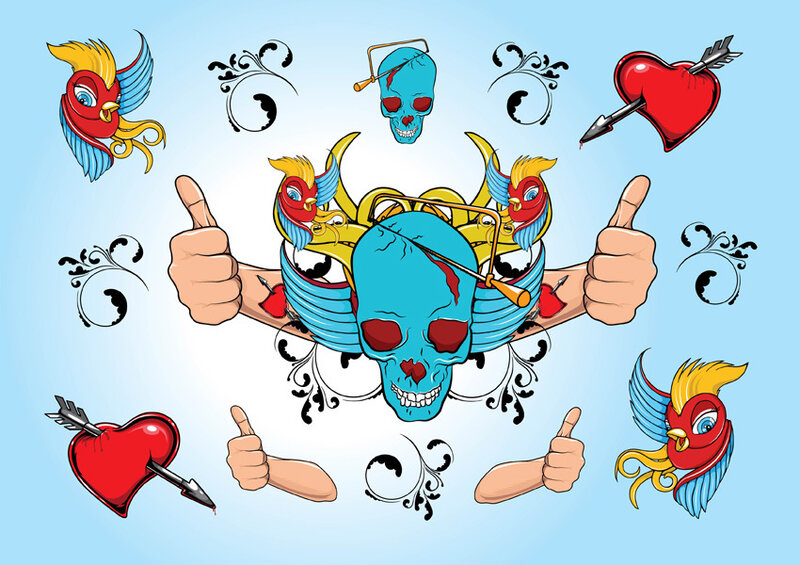 Blue Skull with Birds