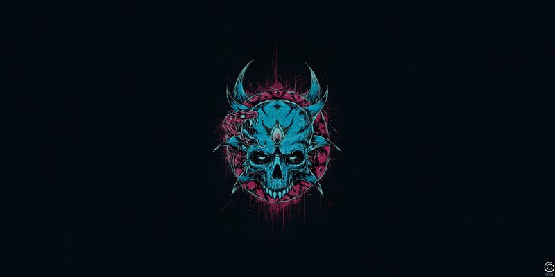 Blue Skull with Horns — Black