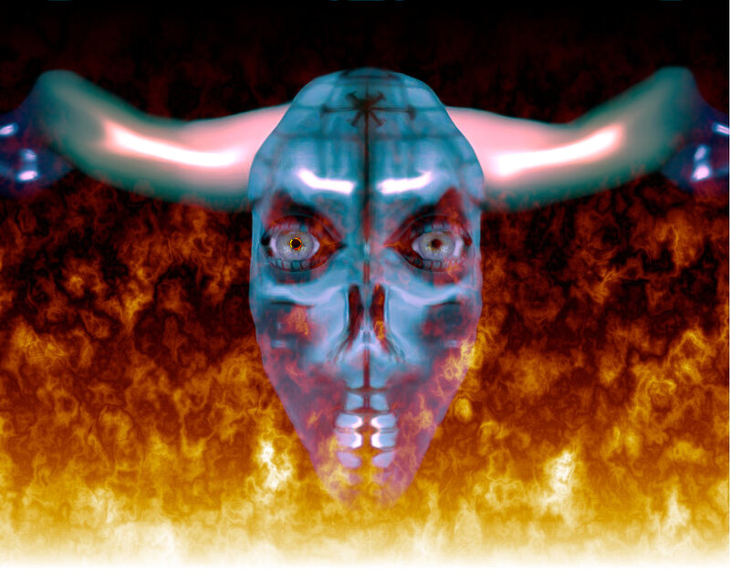 Blue Skull with Horns — Dramatic