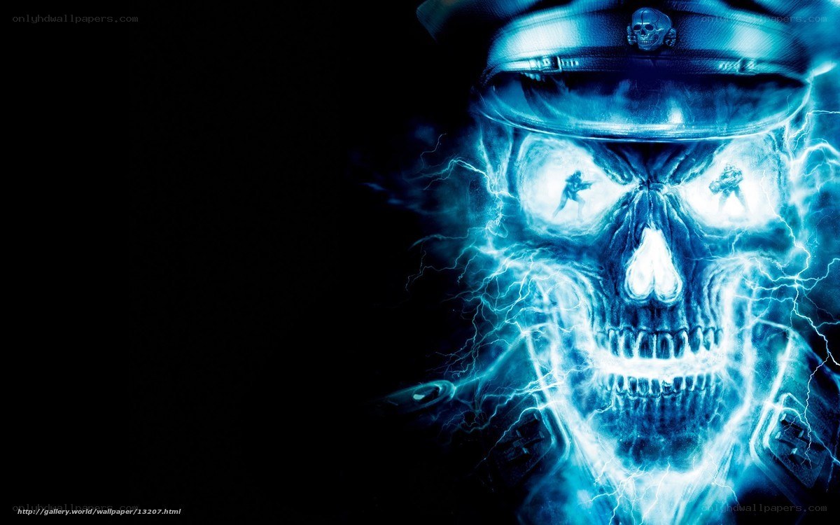 blue skull with lightning