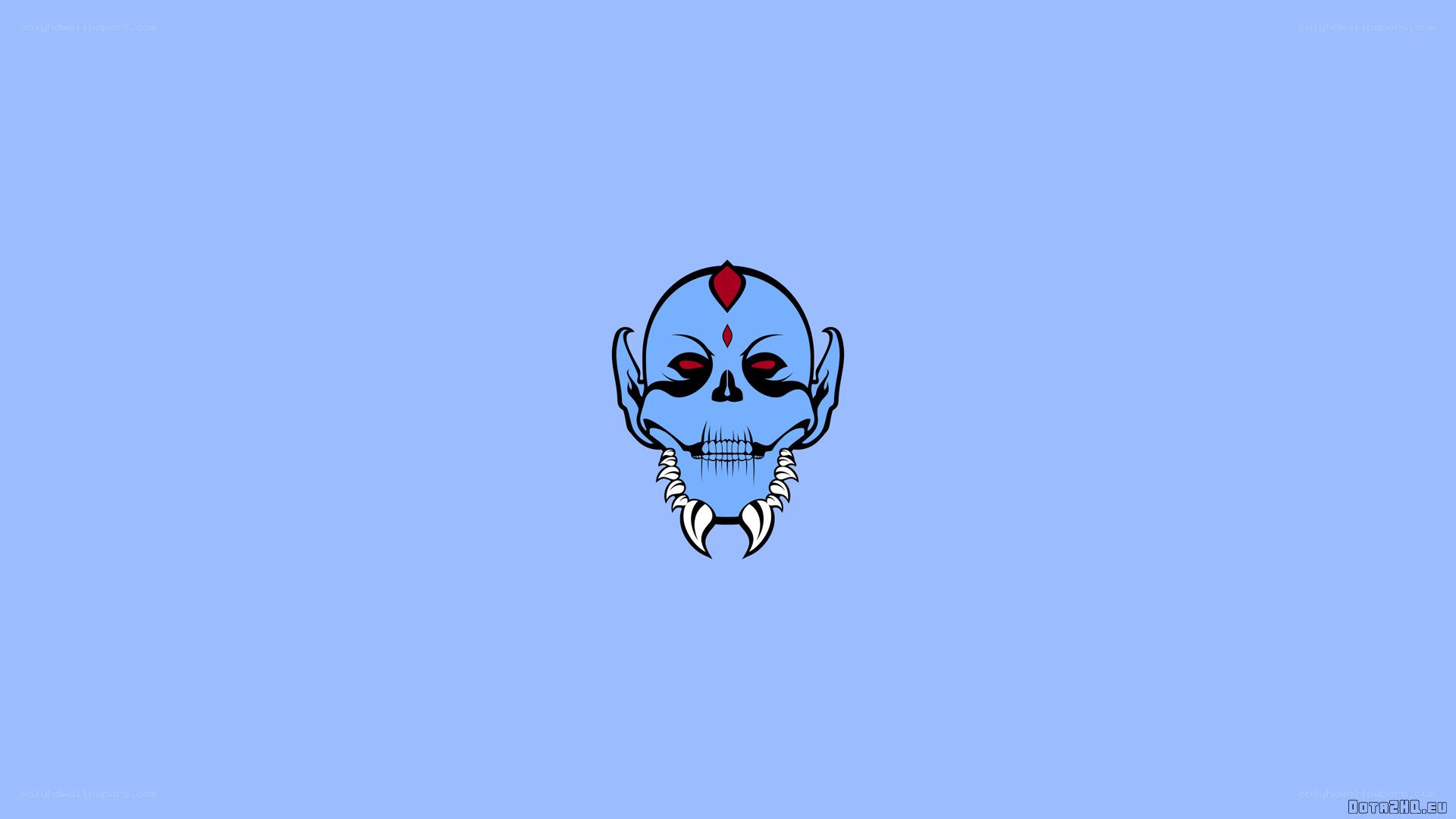 blue skull with red eyes