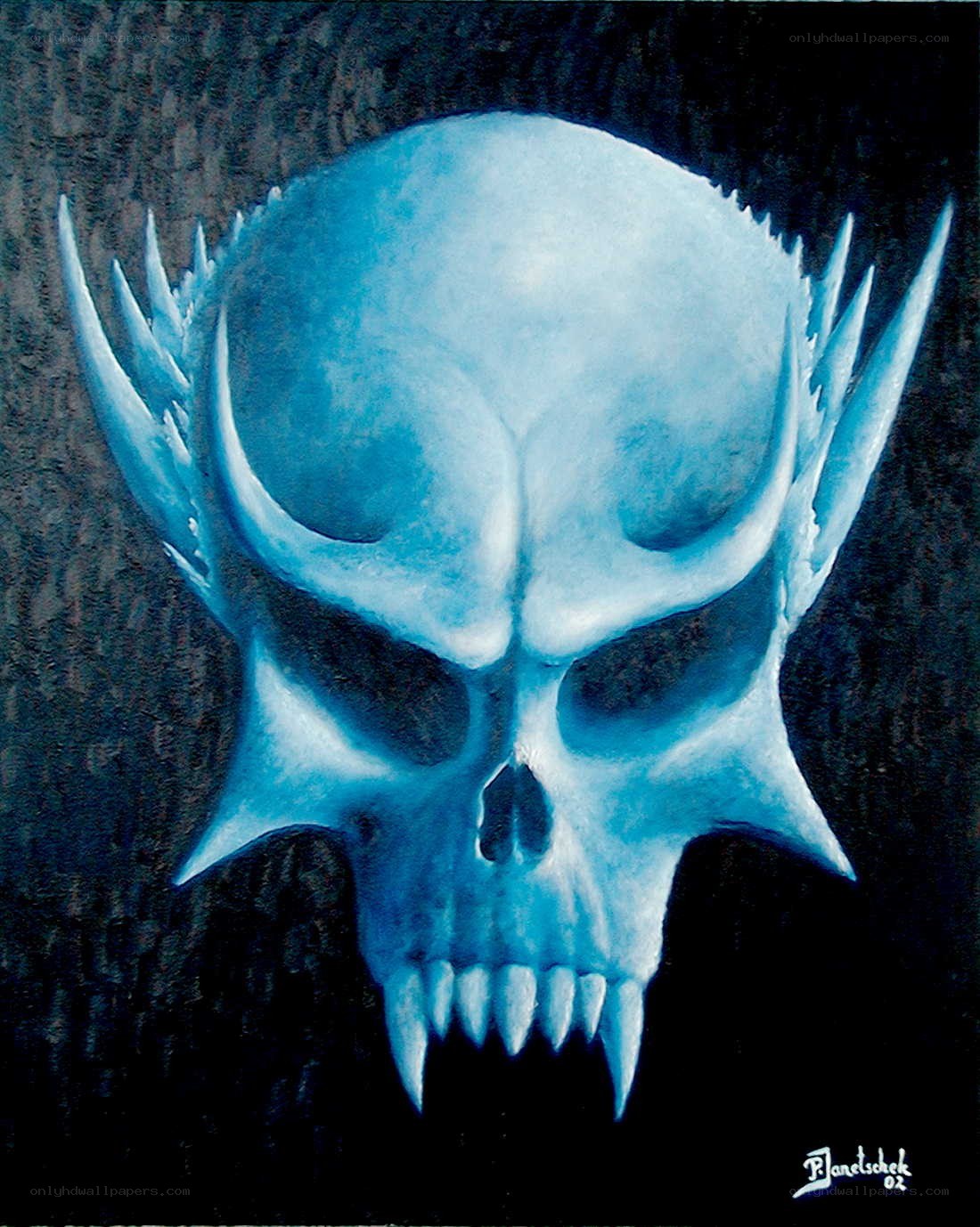 blue skull with spikes