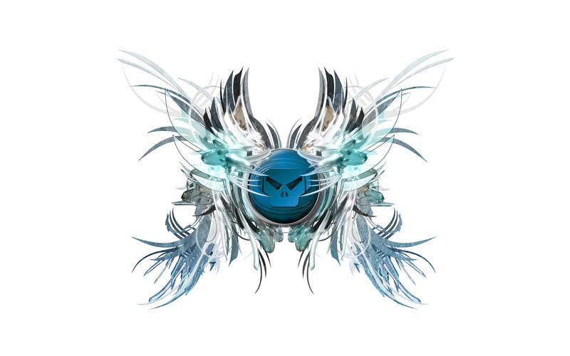 blue skull with wings logo