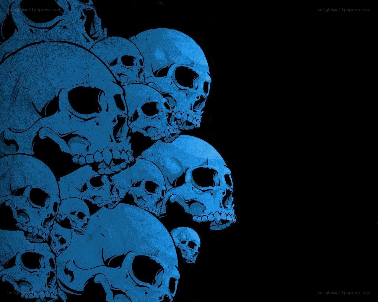 blue skulls on black background