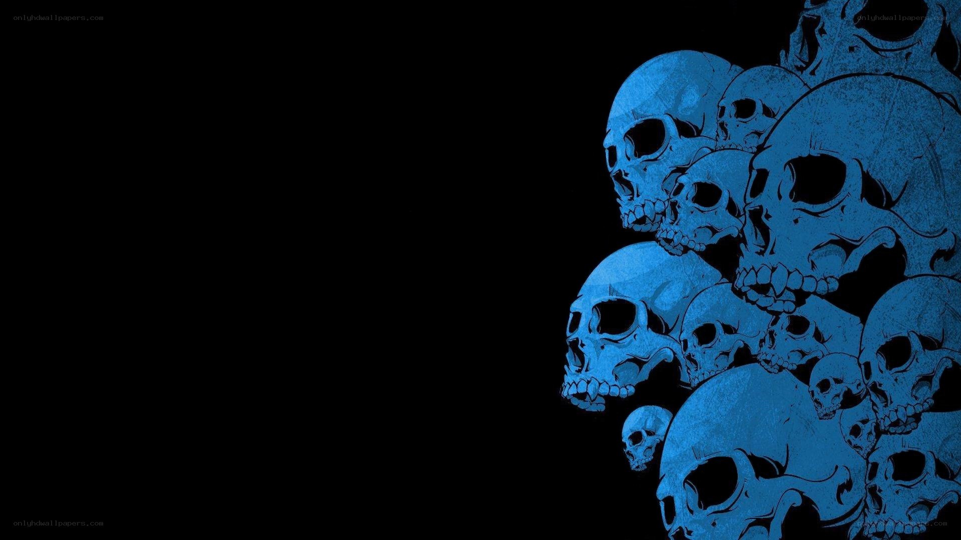 blue skulls on black background
