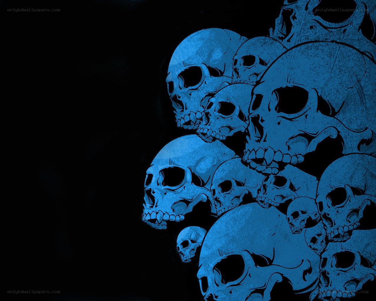 blue skulls on black background