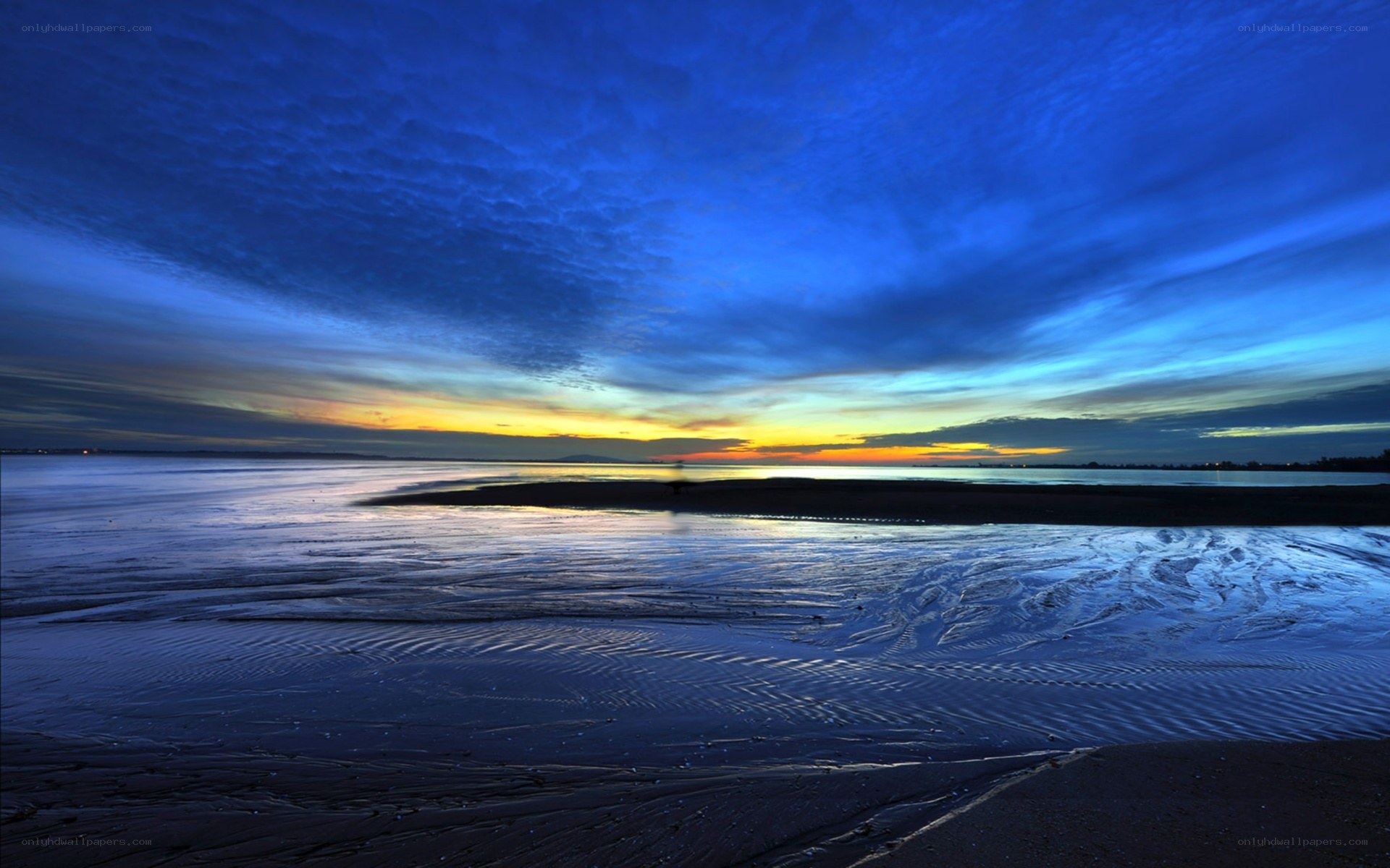 Blue sky at sunset over the beach