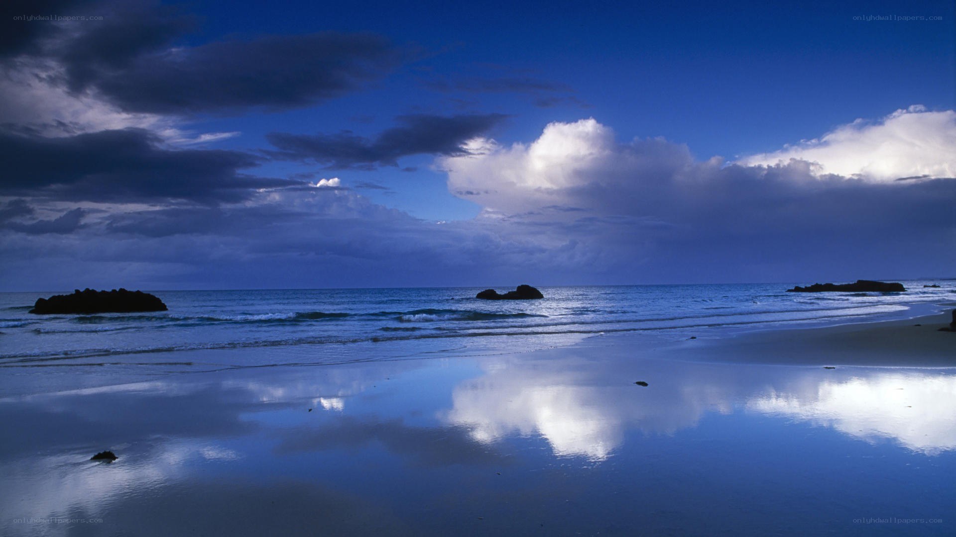 Blue sky beach at dusk