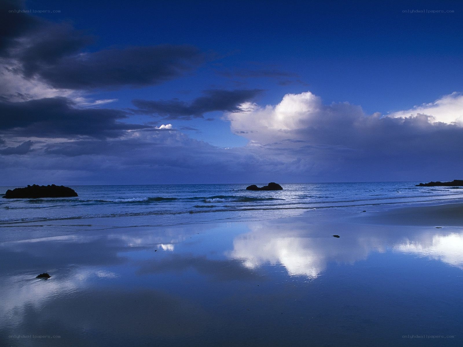 Blue sky beach at dusk