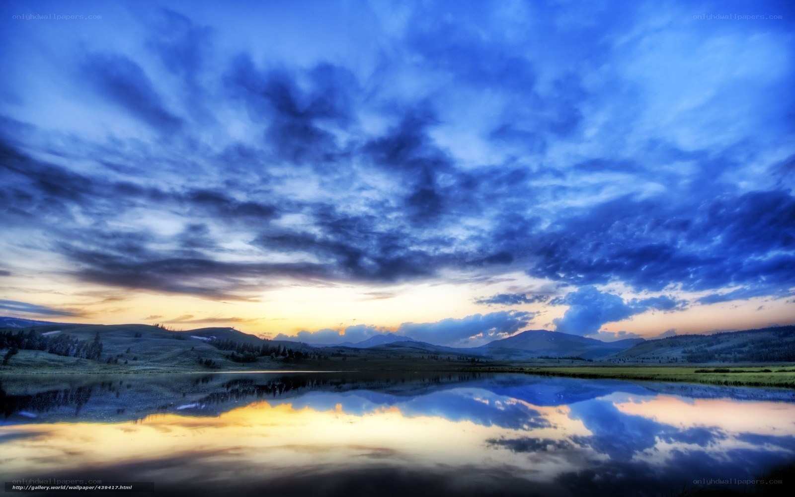 Blue sky over a calm lake