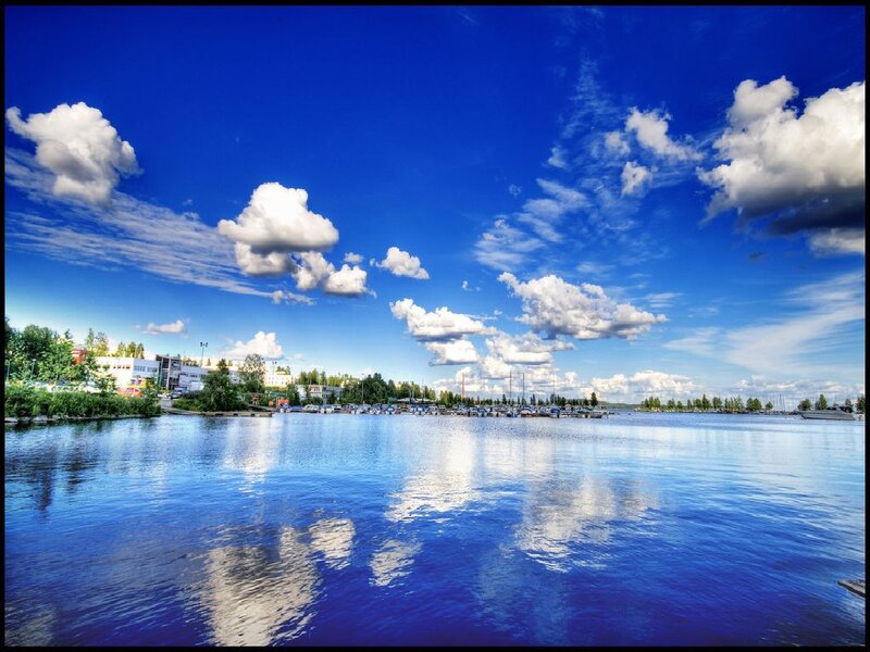 Blue sky over a calm lake