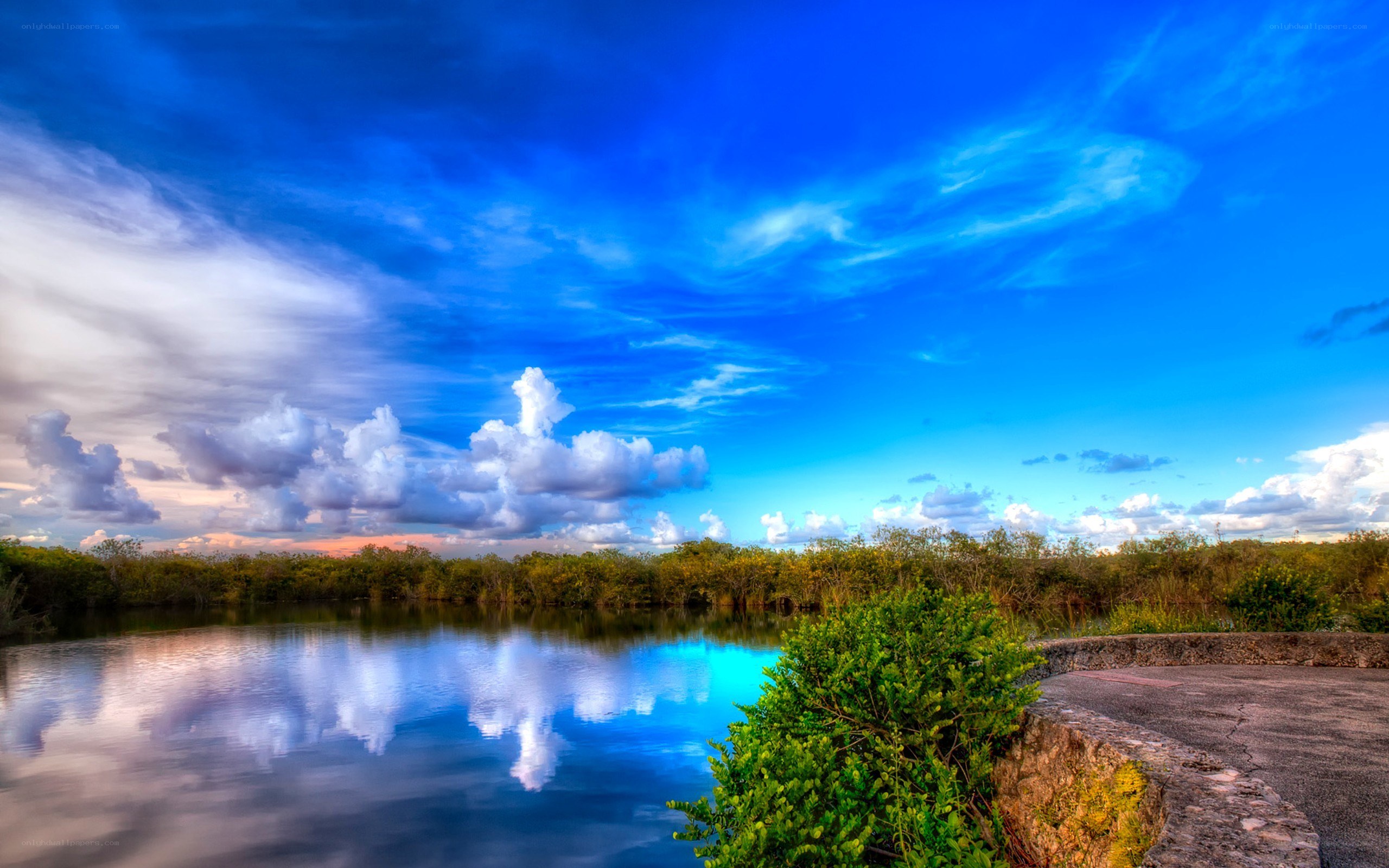 Blue sky over calm lake