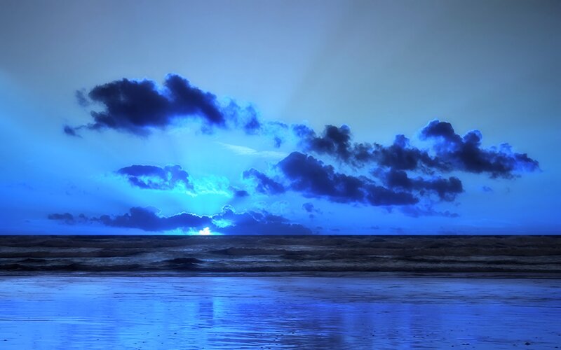 Blue Sky over Ocean — Dramatic, Night