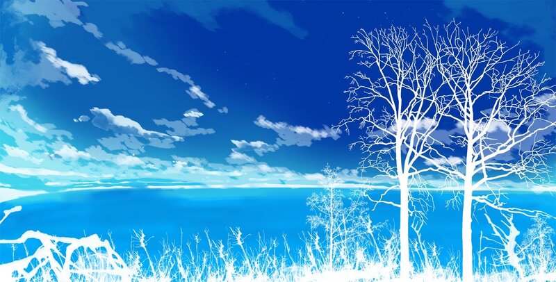 Blue sky with bare trees