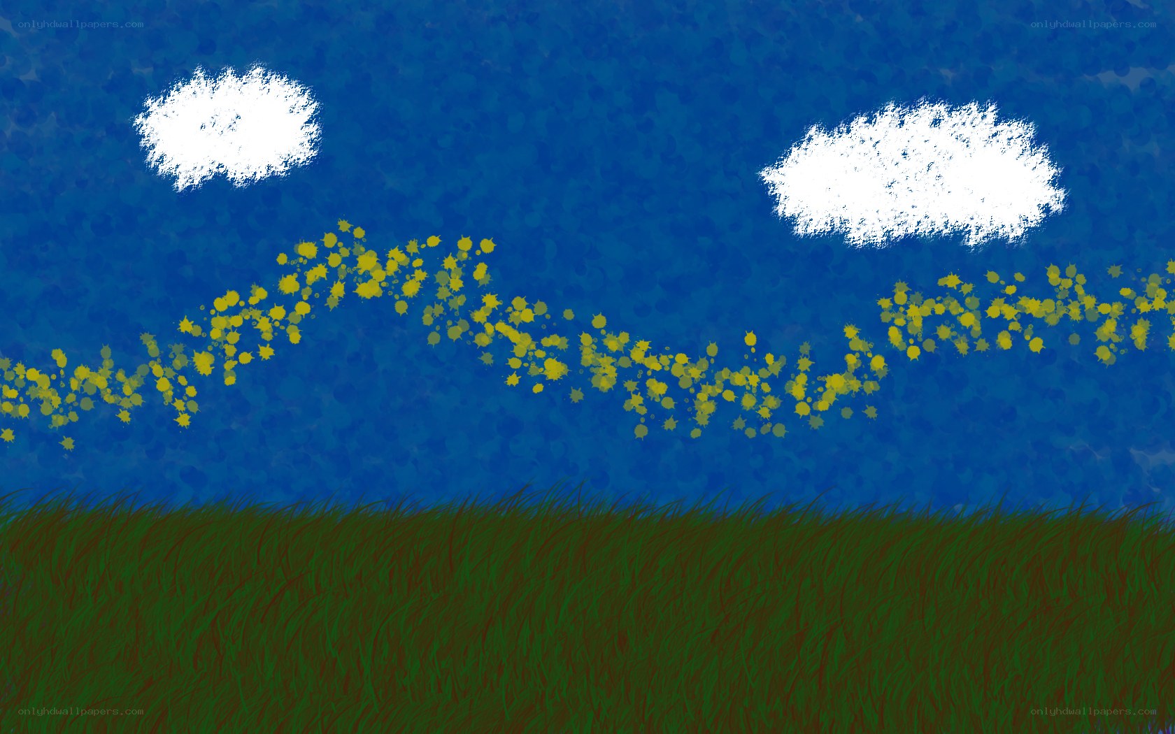 blue sky with clouds and flowers