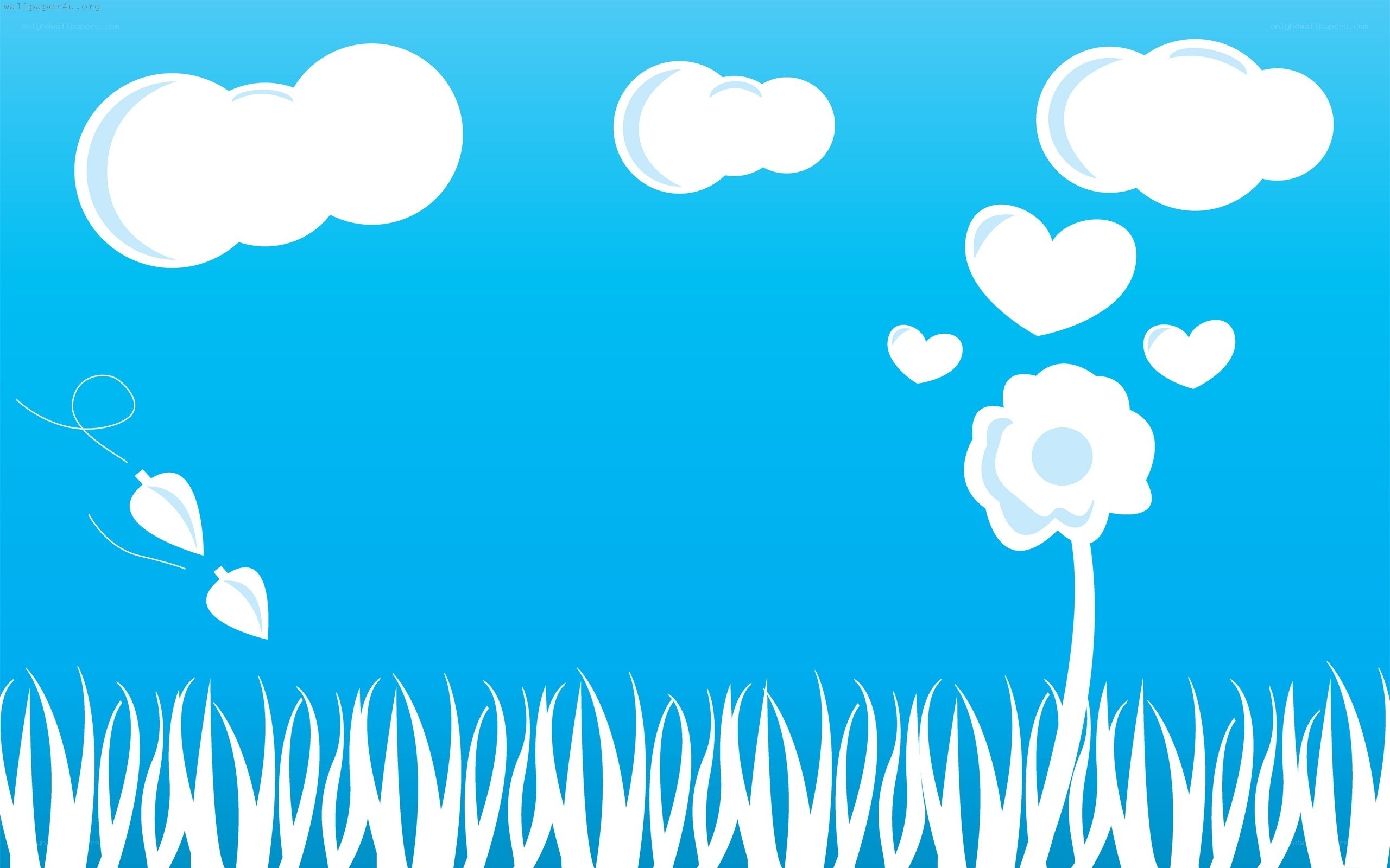 blue sky with clouds and flowers