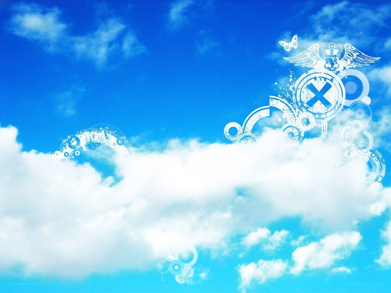 blue sky with clouds and graphics