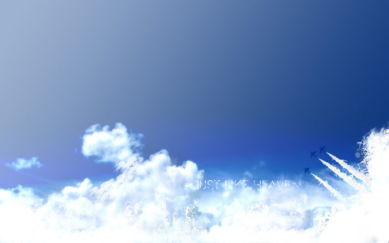 blue sky with clouds and jets