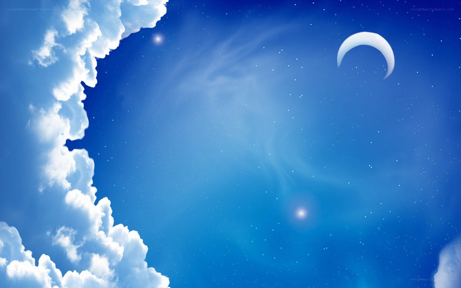 Blue sky with clouds and moon